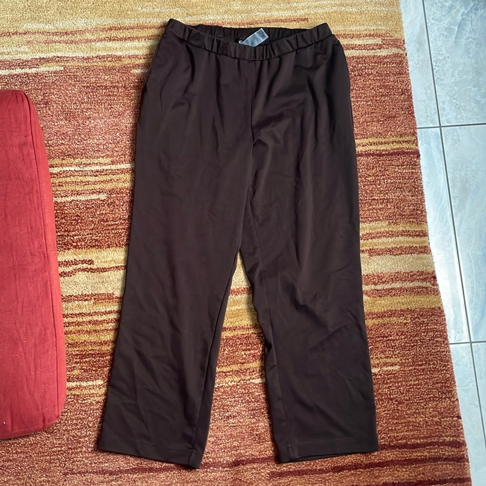 ALIA Petite L Large dark chocolate brown pants - poly/cotton/spandex + pockets!